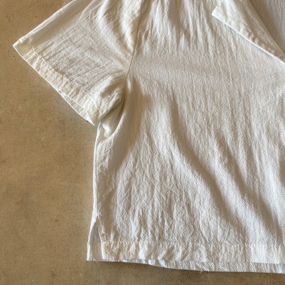 SOLD Short Sleeve Button Down Crop Top Linen Like Material - Picture 8 of 14